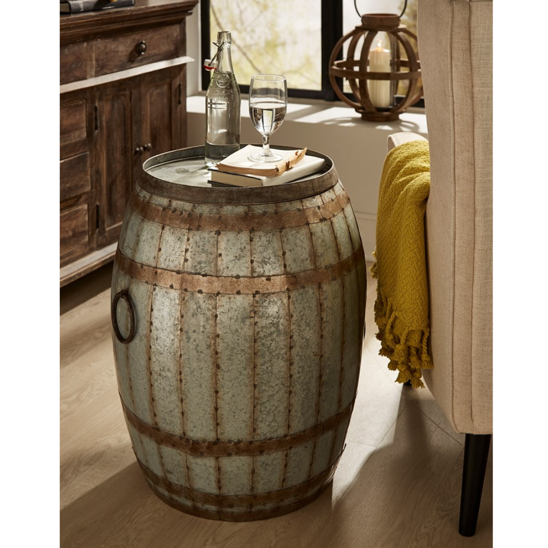 Barrel end sales table with storage
